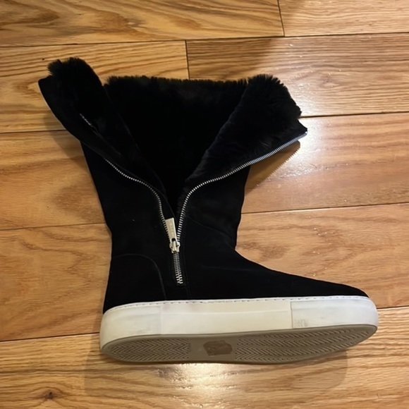 J Slides Antonia Black Suede faux Fur Boots Sz 10 - Picture 10 of 15